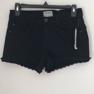 Black lace trim jean shorts